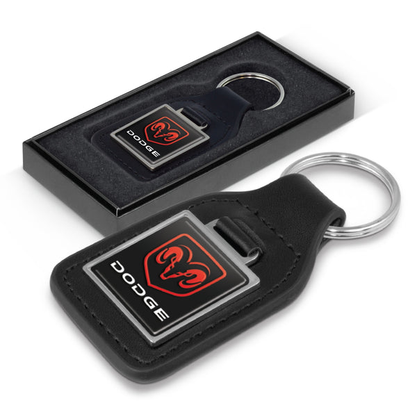 Baron Leather Key Ring - Square (Black/Silver)