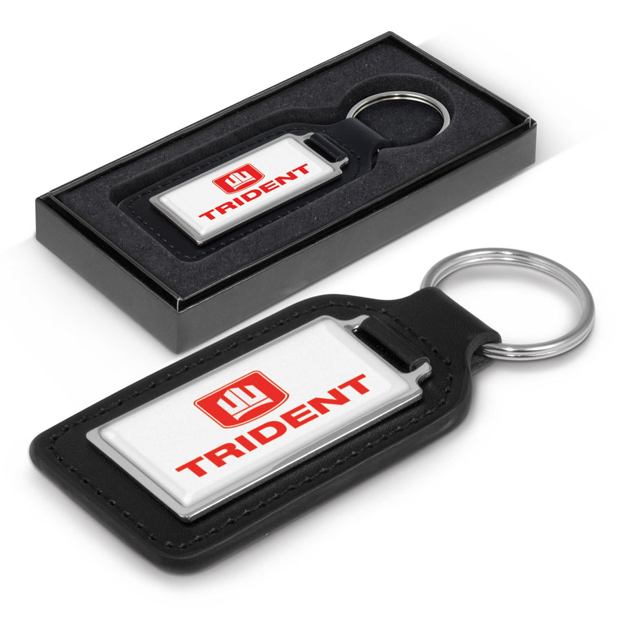Baron Leather Key Ring - Rectangle (Black/Silver)