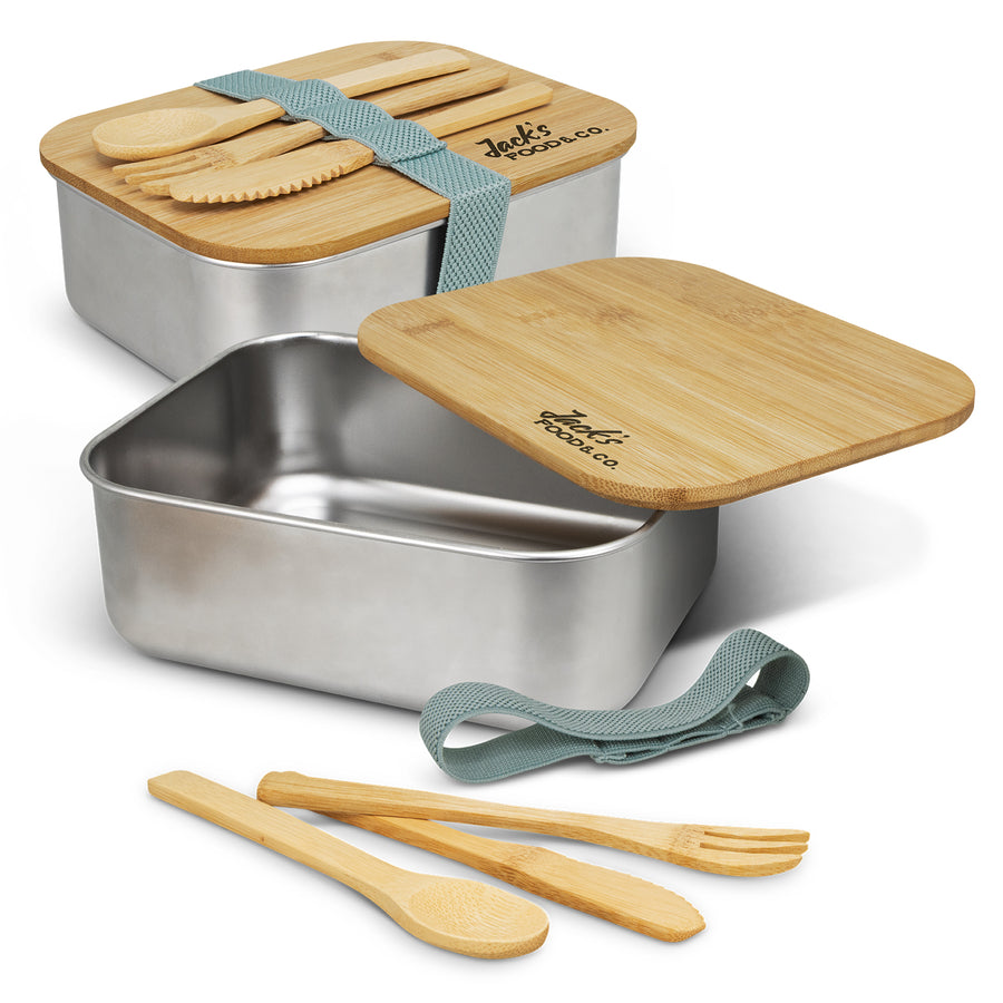 Grove Lunch Box with Cutlery (Natural/Silver)