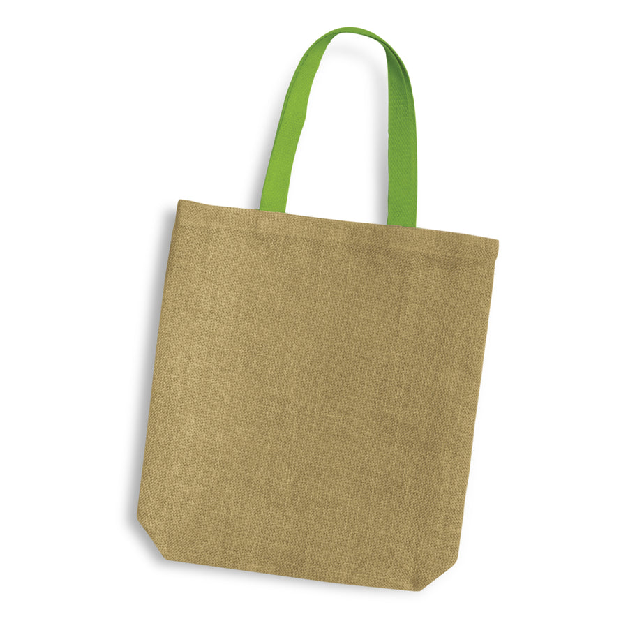 Harbour Jute Tote Bag - Coloured Handles (Bright Green)