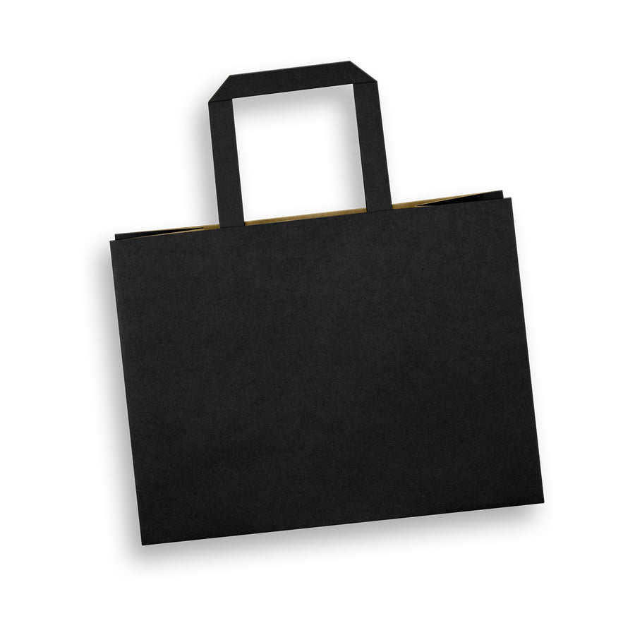 Kraft Medium Flat Handle Paper Bag Landscape (Black)