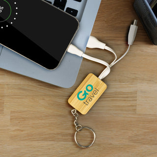 Agogo Bamboo Charging Cable Key Ring - Rectangle - 121410