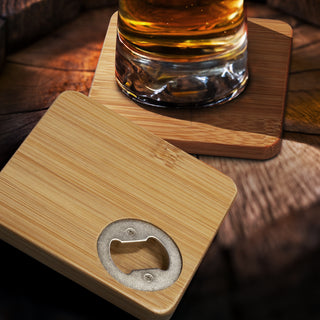 Agogo Bamboo Bottle Opener Coaster Set of 2 - Square - 125551