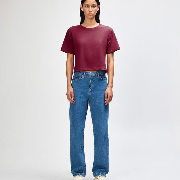 American Apparel 102 Boxy Cropped T-Shirt (Burgundy)