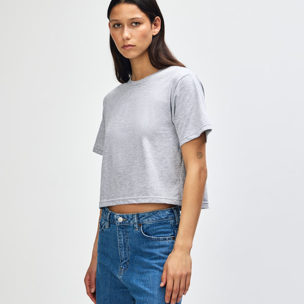 American Apparel 102 Boxy Cropped T-Shirt (Heather Grey)