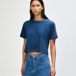 American Apparel 102 Boxy Cropped T-Shirt (Sea Blue)