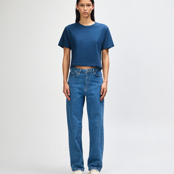American Apparel 102 Boxy Cropped T-Shirt (Sea Blue)