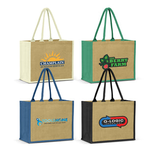 Printwear Torino Jute Tote Bag (Natural/Green)