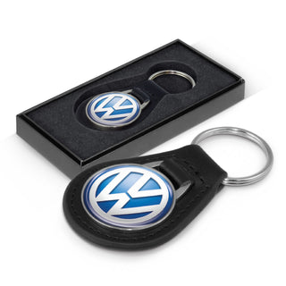 Agogo Baron Leather Key Ring - Round (Black/Silver)