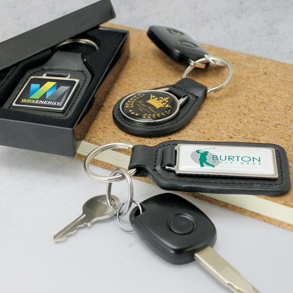 Baron Leather Key Ring - Square (Black/Silver)
