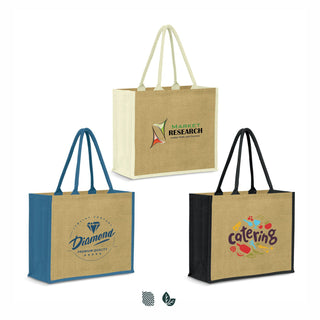 Basin Jute Tote Bag (Natural/Blue) — Impact Aware