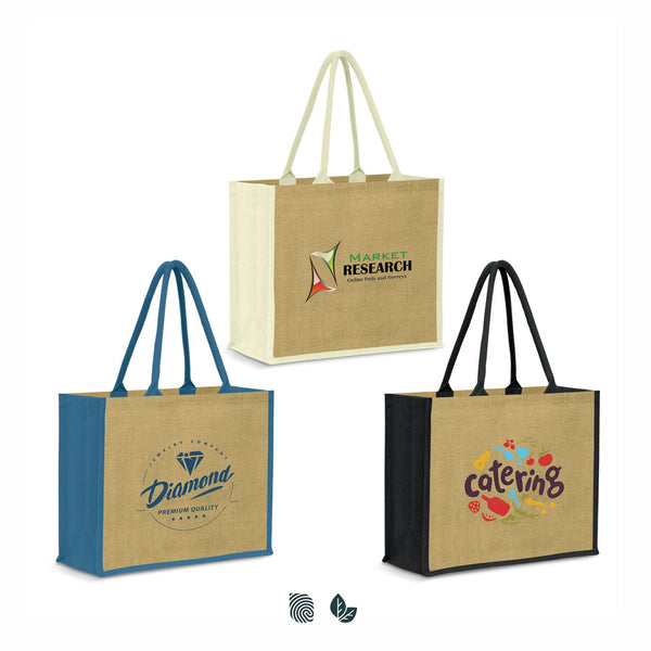 Basin Jute Tote Bag (Natural/Blue)