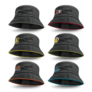 Printwear Bondi Bucket Hat - Coloured Sandwich Trim (Black)