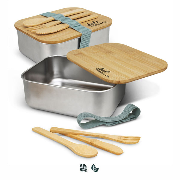 Grove Lunch Box with Cutlery (Natural/Silver)
