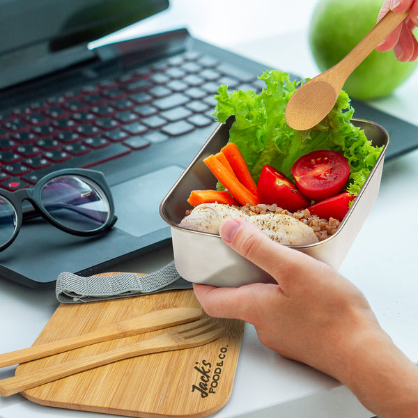 Grove Lunch Box with Cutlery (Natural/Silver)