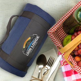 Ember Fleece Blanket with Strap (Navy) — Feature