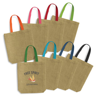 Printwear Thera Jute Tote Bag - Coloured Handles (Dark Blue)