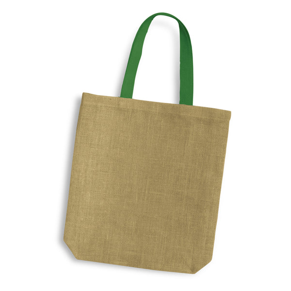 Harbour Jute Tote Bag - Coloured Handles (Kelly Green)
