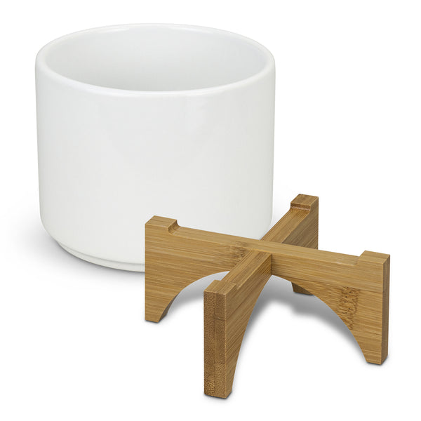 Grove Planter with Bamboo Base (White/Natural)