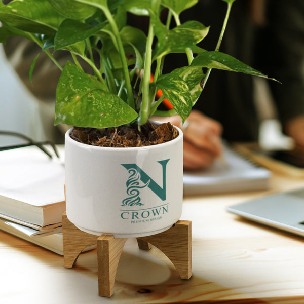 Grove Planter with Bamboo Base (White/Natural)