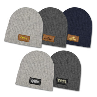 Printwear Nebraska Heather Cable Knit Beanie With Patch (Heather Grey/Brown)