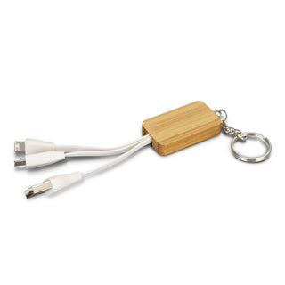 Agogo Bamboo Charging Cable Key Ring - Rectangle (Natural)