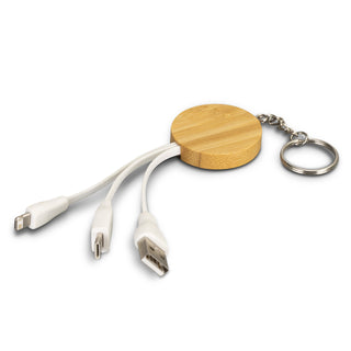 Agogo Bamboo Charging Cable Key Ring - Round (Natural)