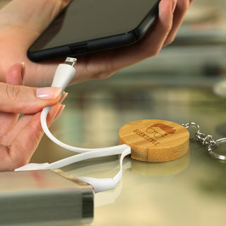 Agogo Bamboo Charging Cable Key Ring - Round (Natural)