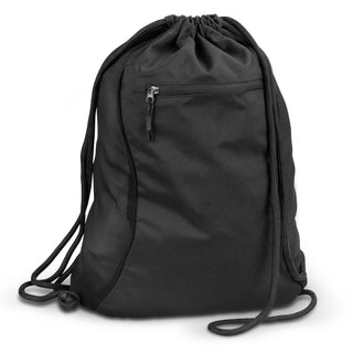 Canvas Drawstring Backpack (Black) — Front