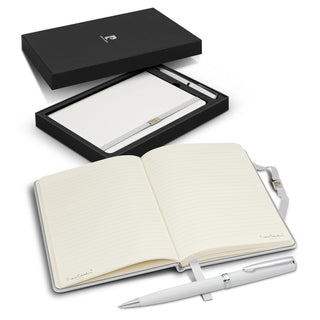 Pierre Cardin Nouvelle Notebook and Pen Gift Set (White) — White - Open