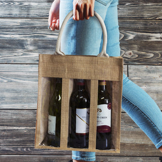 Printwear Serena Jute Triple Wine Carrier (Natural)