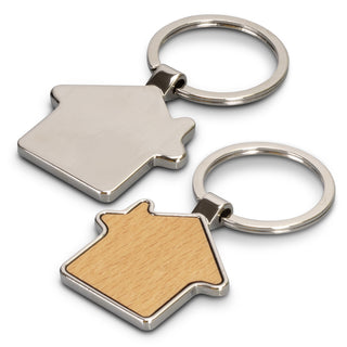 Tab House Shaped Key Ring (Silver/Natural) — Silver - Back