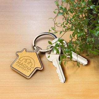 Agogo Santo House Shaped Key Ring (Silver/Natural)