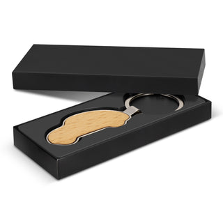 Burr Car Shaped Key Ring (Silver/Natural) — Gift Box