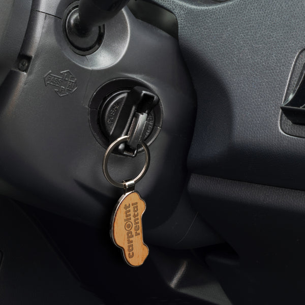 Burr Car Shaped Key Ring (Silver/Natural)