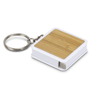 Agogo Bamboo Tape Measure Key Ring (White/Natural)