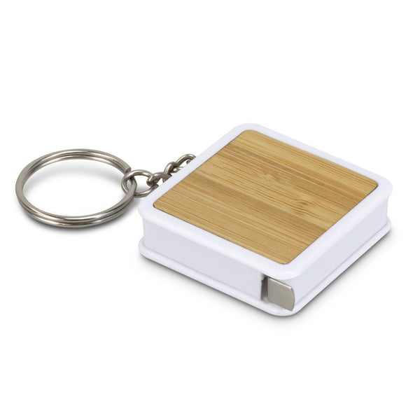 Fob Bamboo Tape Measure Key Ring (White/Natural)