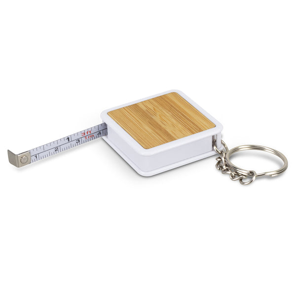 Fob Bamboo Tape Measure Key Ring (White/Natural)