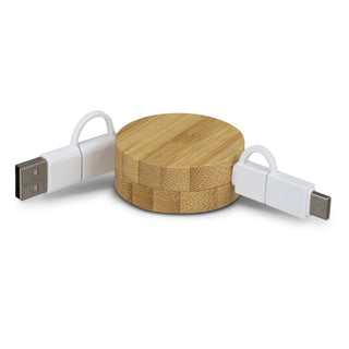 Agogo Bamboo Retractable Charging Cable (Natural/White)