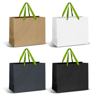 Boutique Large Ribbon Handle Paper Bag (Yellow) — Bright Green Ribbon