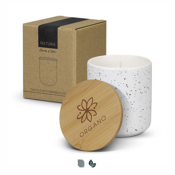 NATURA Candle with Bamboo Lid (White Speckle)