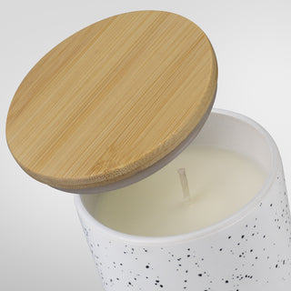 NATURA Candle with Bamboo Lid (White Speckle) — Detail