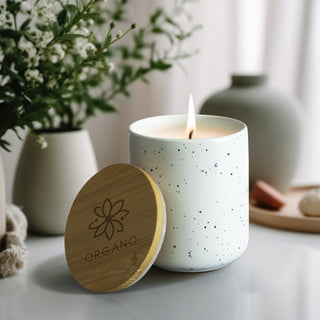 NATURA Candle with Bamboo Lid (White Speckle)