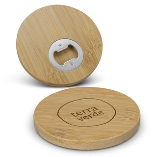 Agogo Bamboo Bottle Opener Coaster - Round (Natural/Silver)