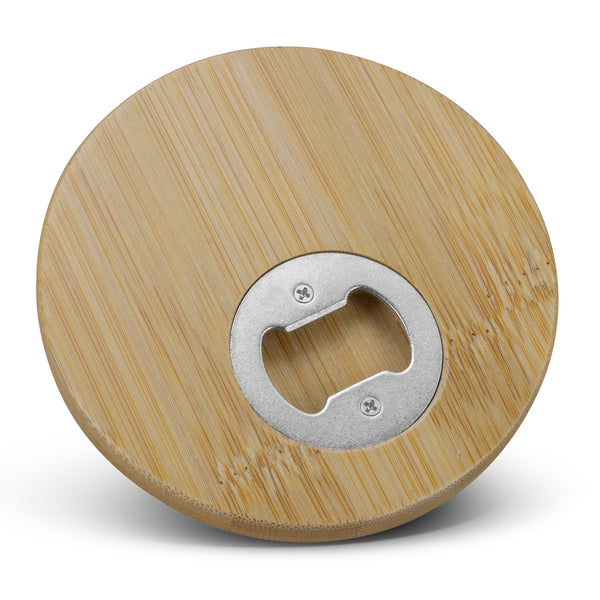 Grove Bamboo Bottle Opener Coaster - Round (Natural/Silver)