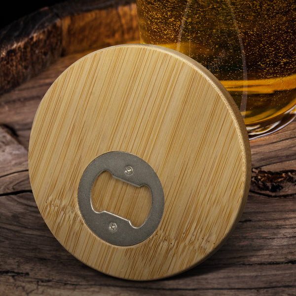 Grove Bamboo Bottle Opener Coaster - Round (Natural/Silver)