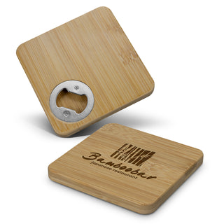 Agogo Bamboo Bottle Opener Coaster - Square (Natural/Silver)