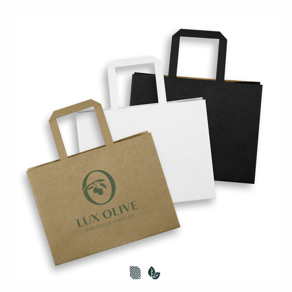 Kraft Medium Flat Handle Paper Bag Landscape (Black)