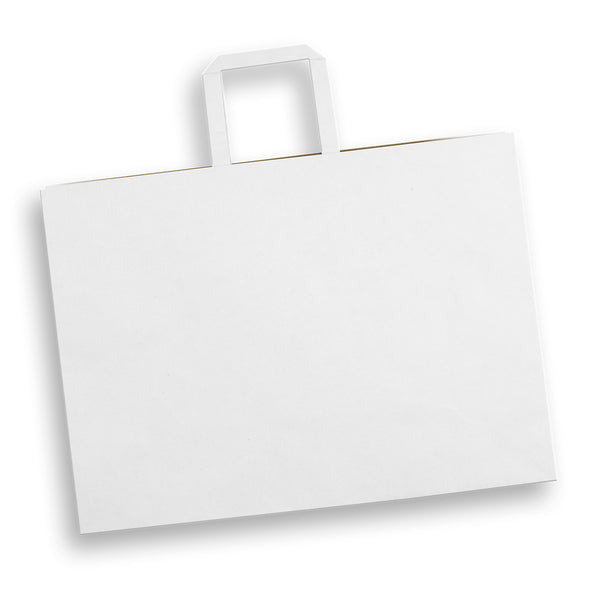 Canvas Extra Large Flat Handle Paper Bag Landscape (White)