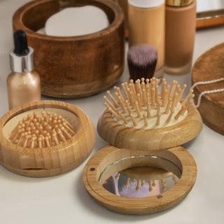 NATURA Bamboo Brush and Mirror (Natural)